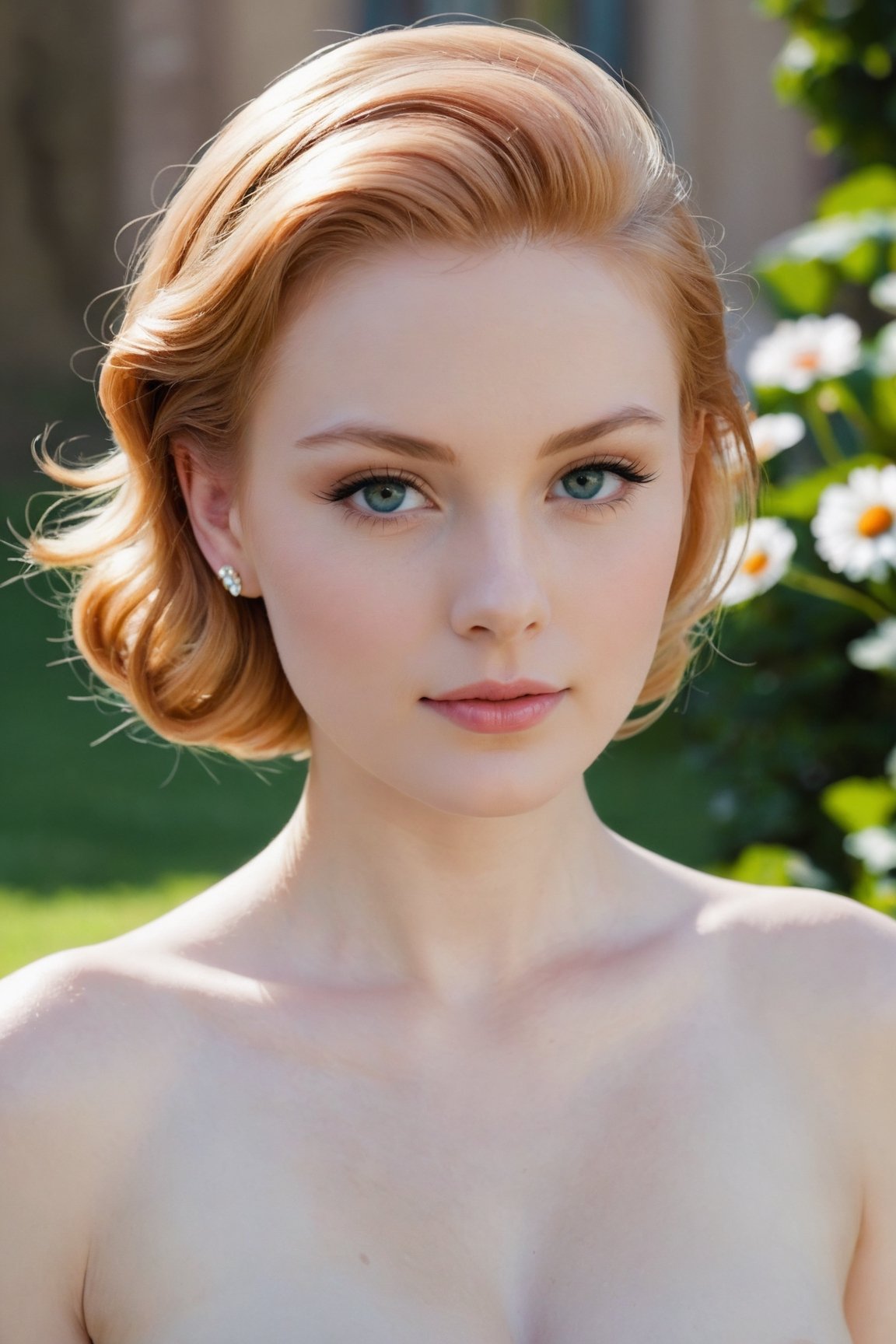 headshot,Nudity,Naked,Nude,No Clothes,Strawberry blonde hair,face similar to Grace Kelly,Russian,pale skin,Peacock Hairstyle,Highlight and contour,21 year old,Boyish_normal_breasts,headshot,Sunny Day Spring,Posing for a photo





