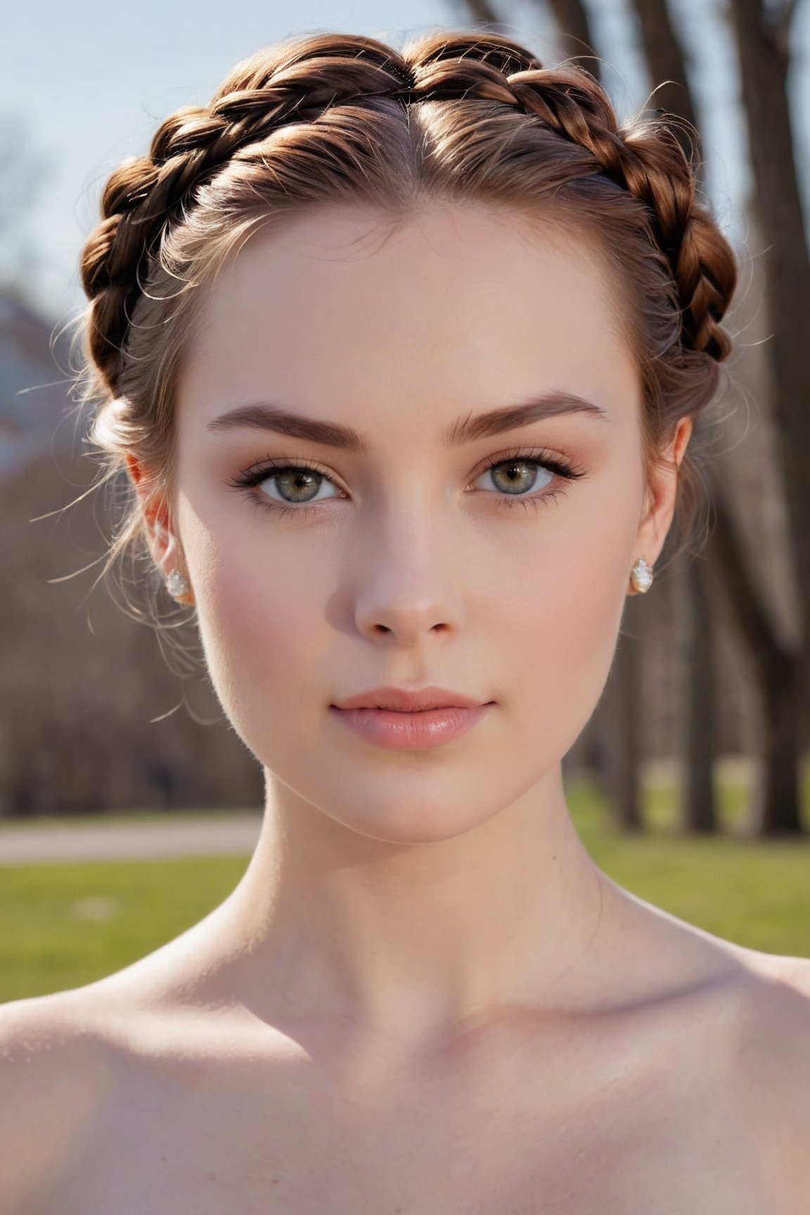 headshot,Nudity,Naked,Nude,No Clothes,Mahogany hair,face similar to Grace Kelly,Russian,pale skin,Crown braid Hairstyle,Smokey eye makeup,21 year old,Boyish_normal_breasts,headshot,Sunny Day Spring,Posing for a photo





