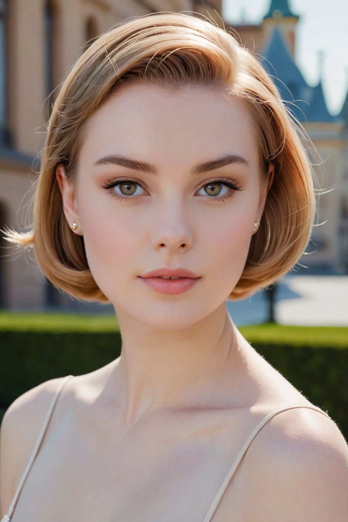 headshot,Nudity,Naked,Nude,No Clothes,Caramel hair,face similar to Grace Kelly,Russian,pale skin,Classic bob Hairstyle,Cat eye makeup,21 year old,Boyish_normal_breasts,headshot,Sunny Day Spring,Posing for a photo
