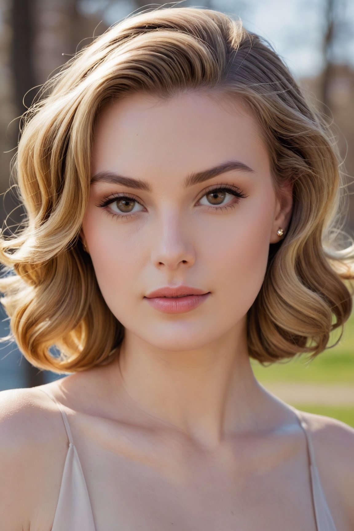 headshot,Nudity,Naked,Nude,No Clothes,Brown with golden highlights hair,face similar to Grace Kelly,Russian,pale skin,Wavy bob Hairstyle,Negative space makeup,21 year old,Boyish_normal_breasts,headshot,Sunny Day Spring,Posing for a photo




