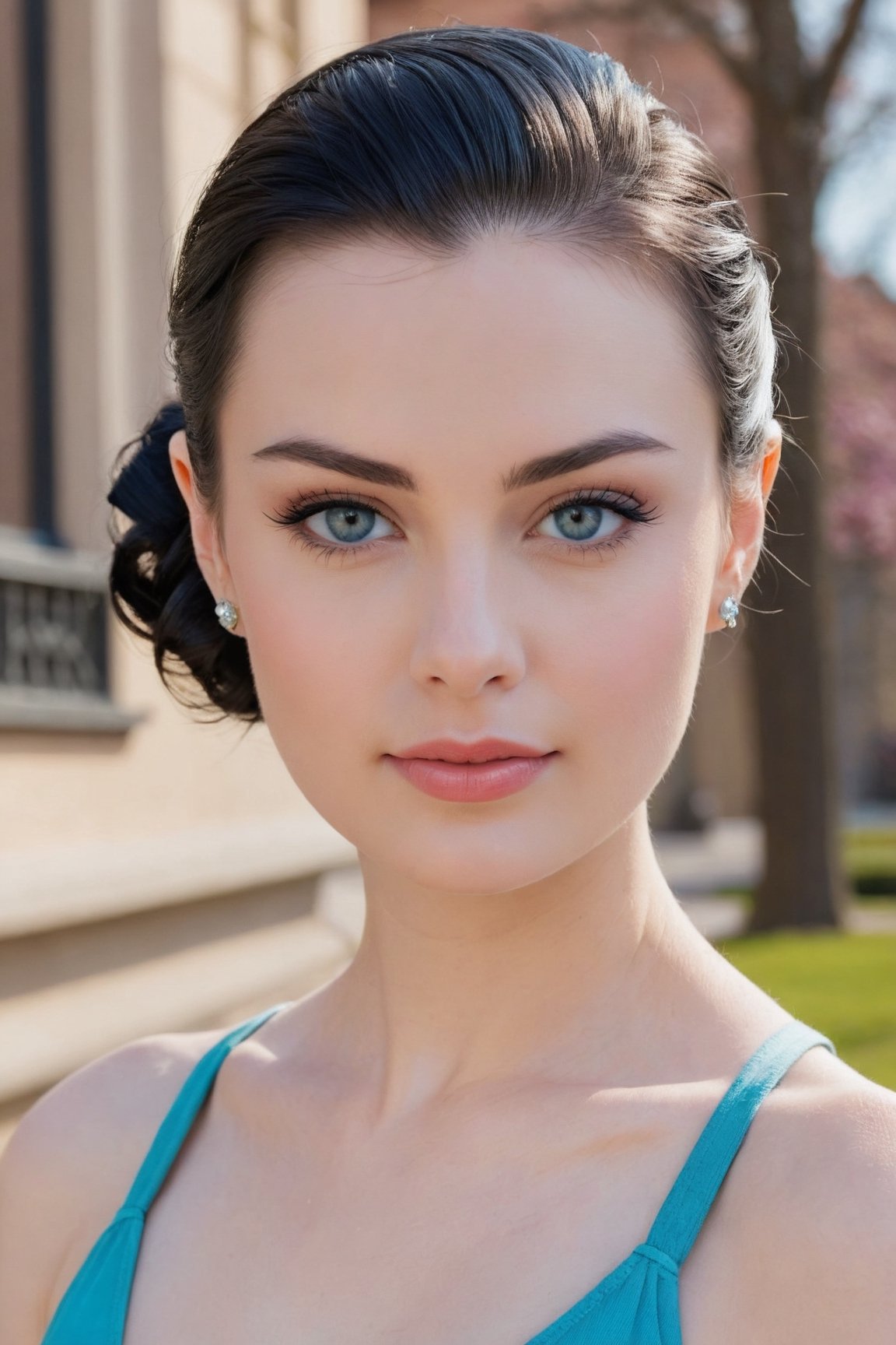 headshot,Nudity,Naked,Nude,No Clothes,Blue-black hair,face similar to Grace Kelly,Russian,pale skin,Classic ponytail Hairstyle,Bold eyeliner makeup,21 year old,Boyish_normal_breasts,headshot,Sunny Day Spring,Posing for a photo
