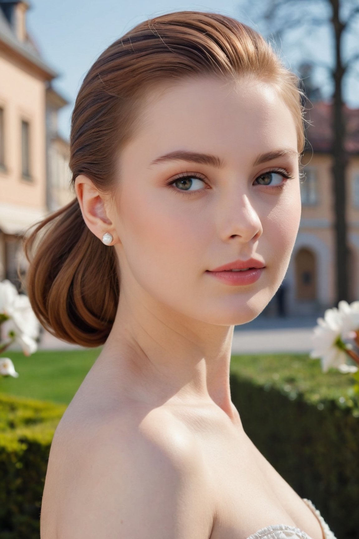 headshot,Nudity,Naked,Nude,No Clothes,Chestnut hair,face similar to Grace Kelly,Russian,pale skin,Classic ponytail Hairstyle,Color-blocking makeup,21 year old,Boyish_normal_breasts,headshot,Sunny Day Spring,Posing for a photo

