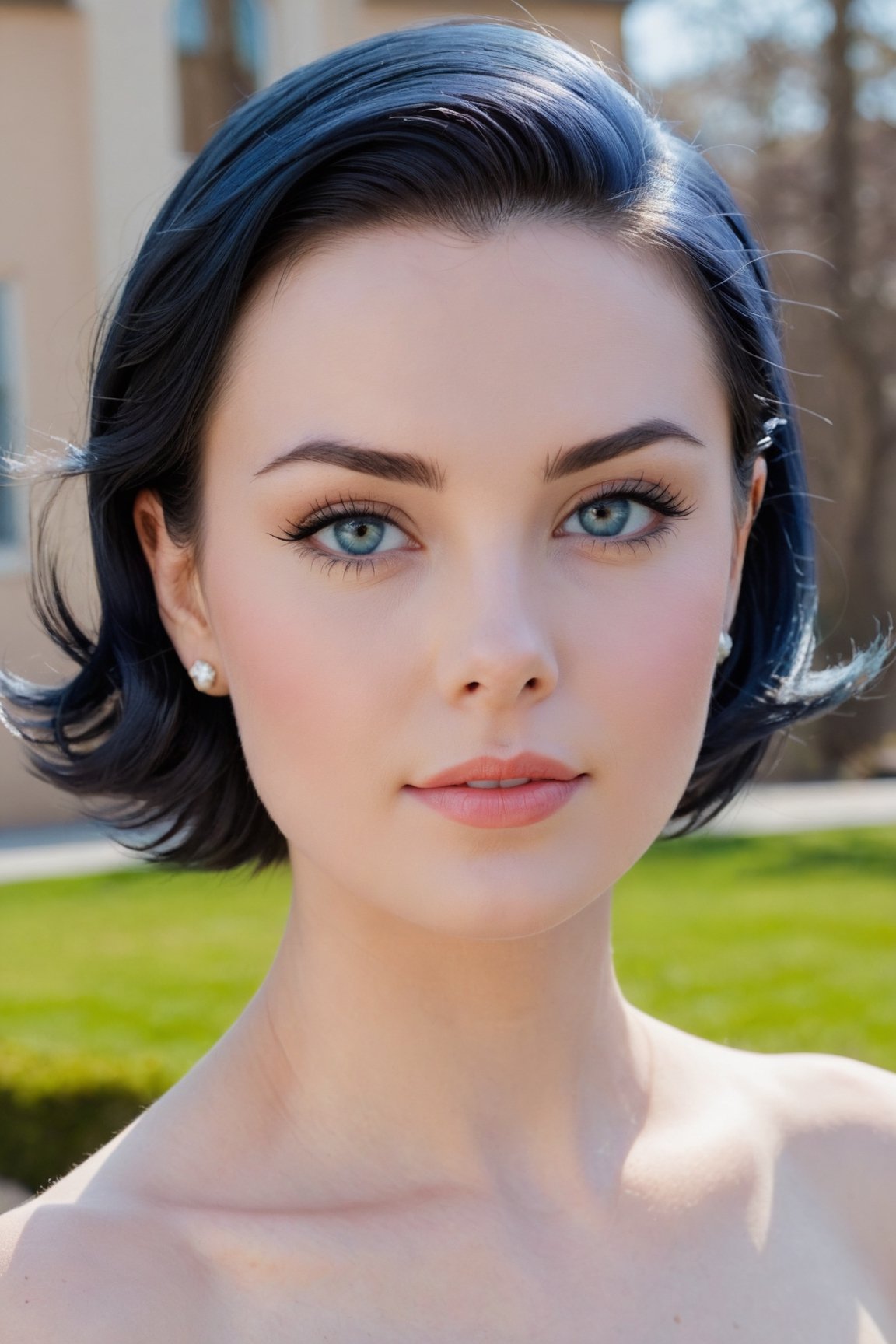 headshot,Nudity,Naked,Nude,No Clothes,Blue-black hair,face similar to Grace Kelly,Russian,pale skin,Blowout Hairstyle,Bright eyeliner makeup,21 year old,Boyish_normal_breasts,headshot,Sunny Day Spring,Posing for a photo
