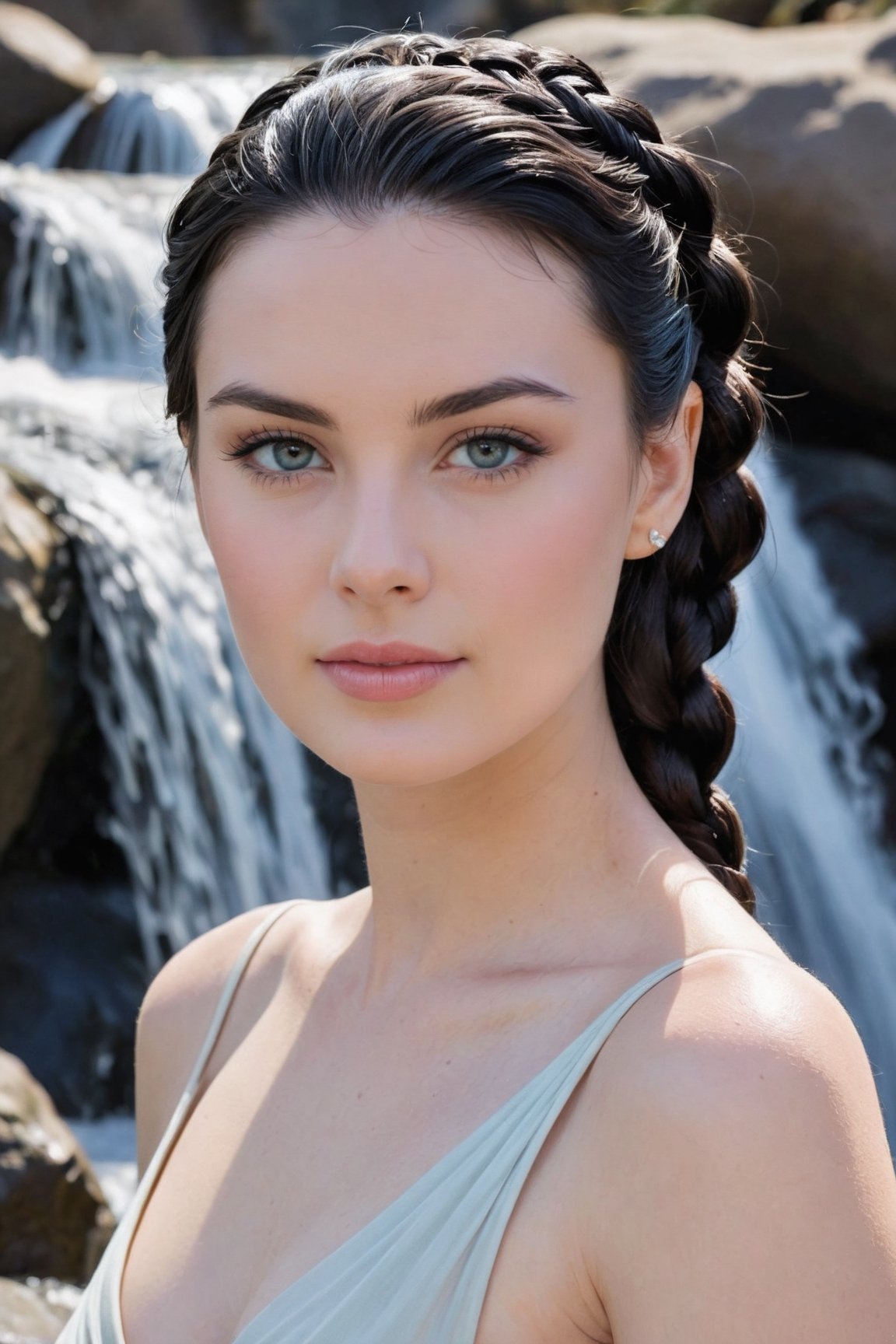 headshot,Nudity,Naked,Nude,No Clothes,Blue-black hair,face similar to Grace Kelly,Russian,pale skin,Waterfall braid Hairstyle,Natural-looking makeup,21 year old,Boyish_normal_breasts,headshot,Sunny Day Spring,Posing for a photo



