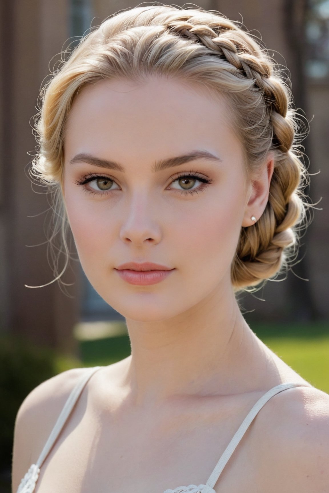 headshot,Nudity,Naked,Nude,No Clothes,Golden-blonde hair,face similar to Grace Kelly,Russian,pale skin,Braids Hairstyle,Porcelain makeup,21 year old,Boyish_normal_breasts,headshot,Sunny Day Spring,Posing for a photo


