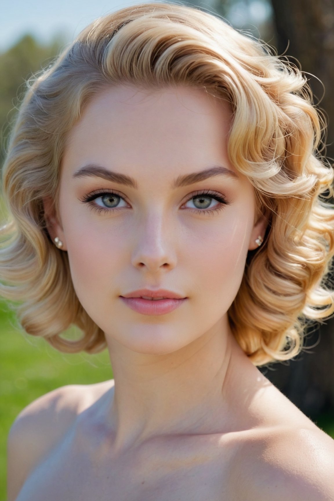 headshot,Nudity,Naked,Nude,No Clothes,Golden-blonde hair,face similar to Grace Kelly,Russian,pale skin,Curly Hairstyle,Country makeup,21 year old,Boyish_normal_breasts,headshot,Sunny Day Spring,Posing for a photo

