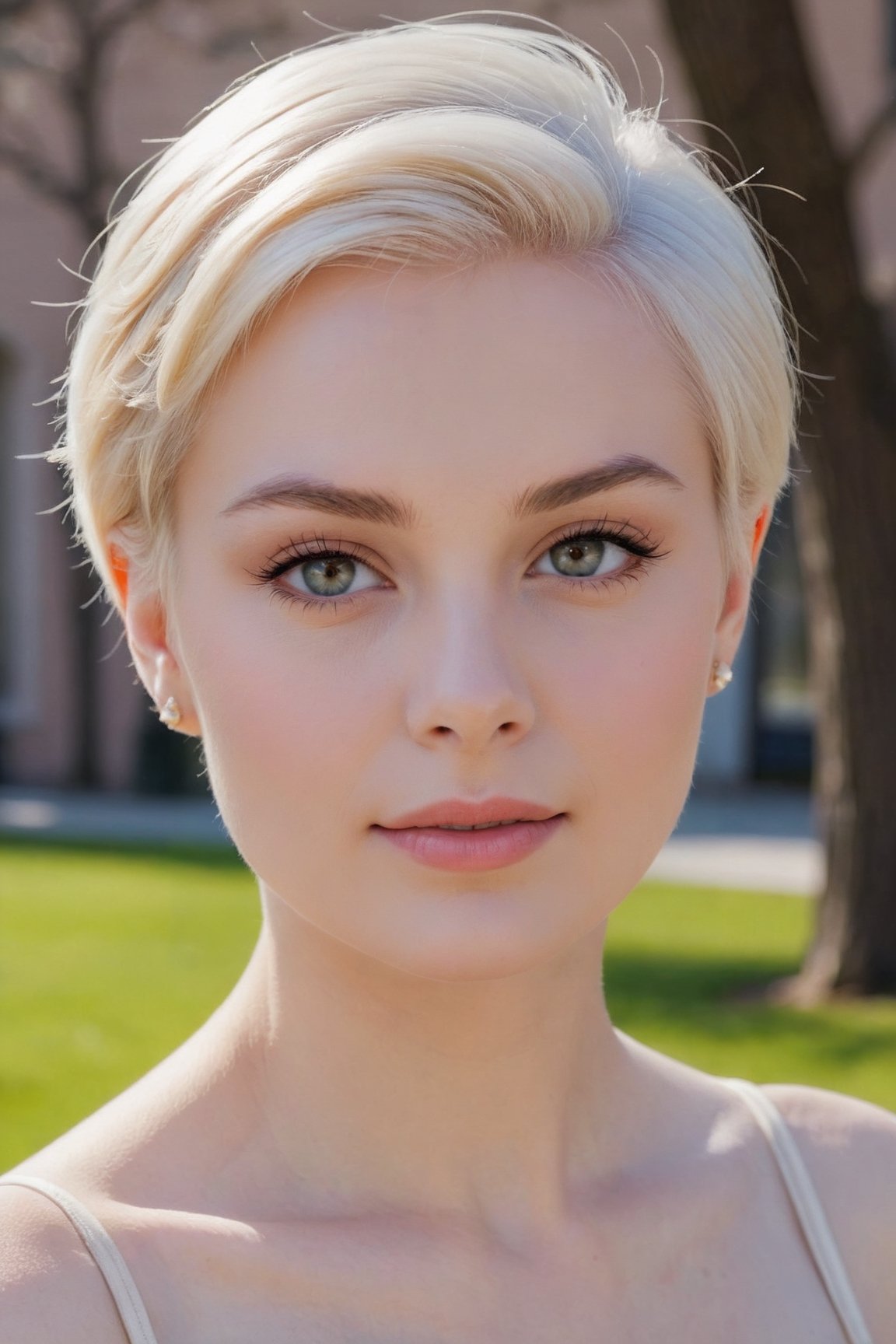 headshot,Nudity,Naked,Nude,No Clothes,White hair,face similar to Grace Kelly,Russian,pale skin,Pixie Cut Hairstyle,Highlighter makeup,21 year old,Boyish_normal_breasts,headshot,Sunny Day Spring,Posing for a photo
