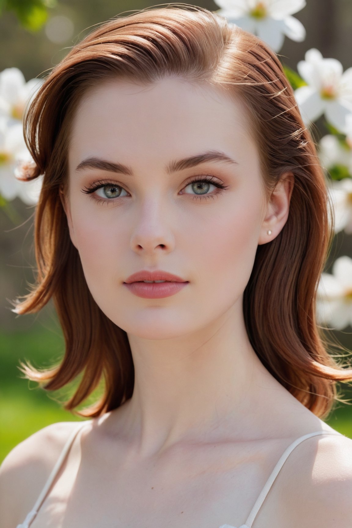 headshot,Nudity,Naked,Nude,No Clothes,Mahogany hair,face similar to Grace Kelly,Russian,pale skin,Half-up, half-down Hairstyle,Dramatic lips makeup,21 year old,Boyish_normal_breasts,headshot,Sunny Day Spring,Posing for a photo
