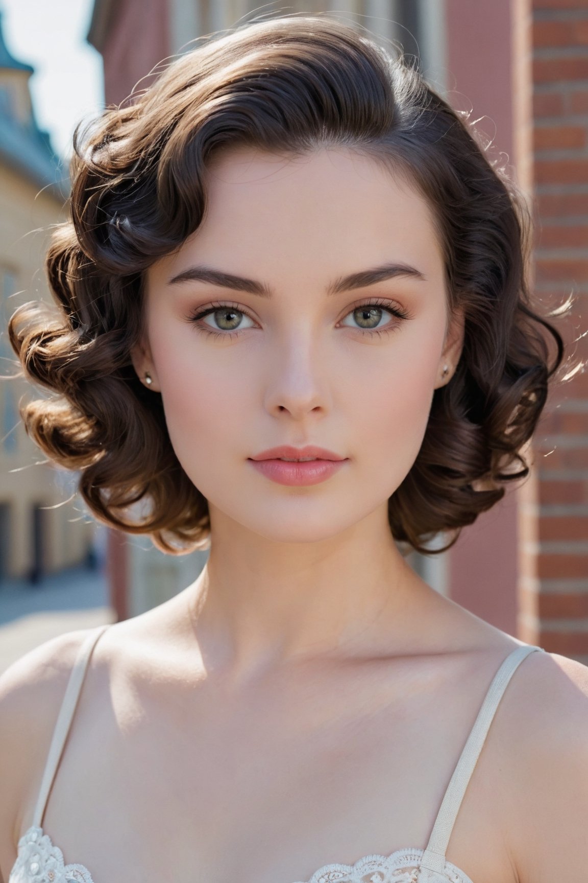 headshot,Nudity,Naked,Nude,No Clothes,Off-black hair,face similar to Grace Kelly,Russian,pale skin,Curly Hairstyle,Subtle contour makeup,21 year old,Boyish_normal_breasts,headshot,Sunny Day Spring,Posing for a photo

