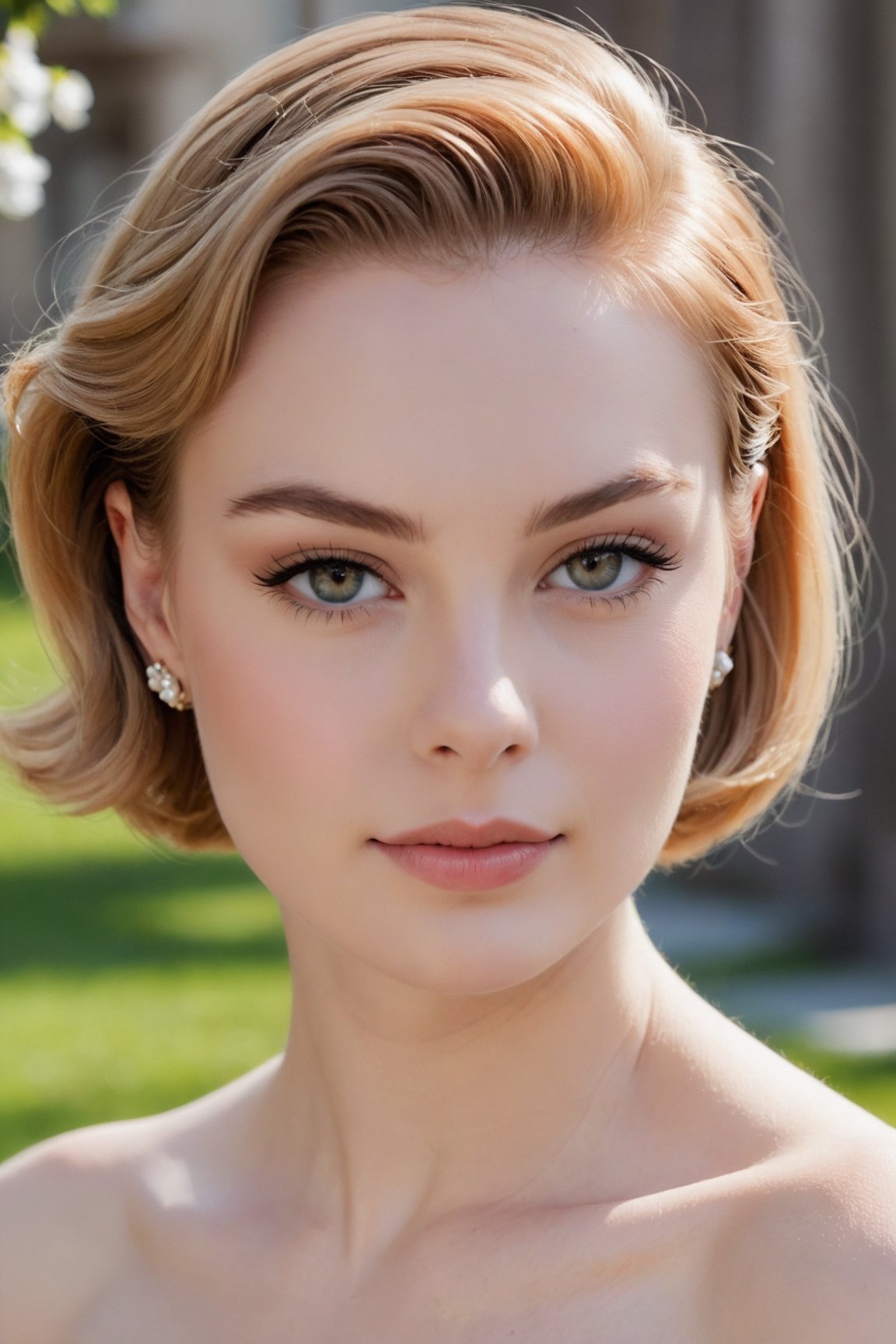 headshot,Nudity,Naked,Nude,No Clothes,Caramel hair,face similar to Grace Kelly,Russian,pale skin,Classic bob Hairstyle,Cat eye makeup,21 year old,Boyish_normal_breasts,headshot,Sunny Day Spring,Posing for a photo
