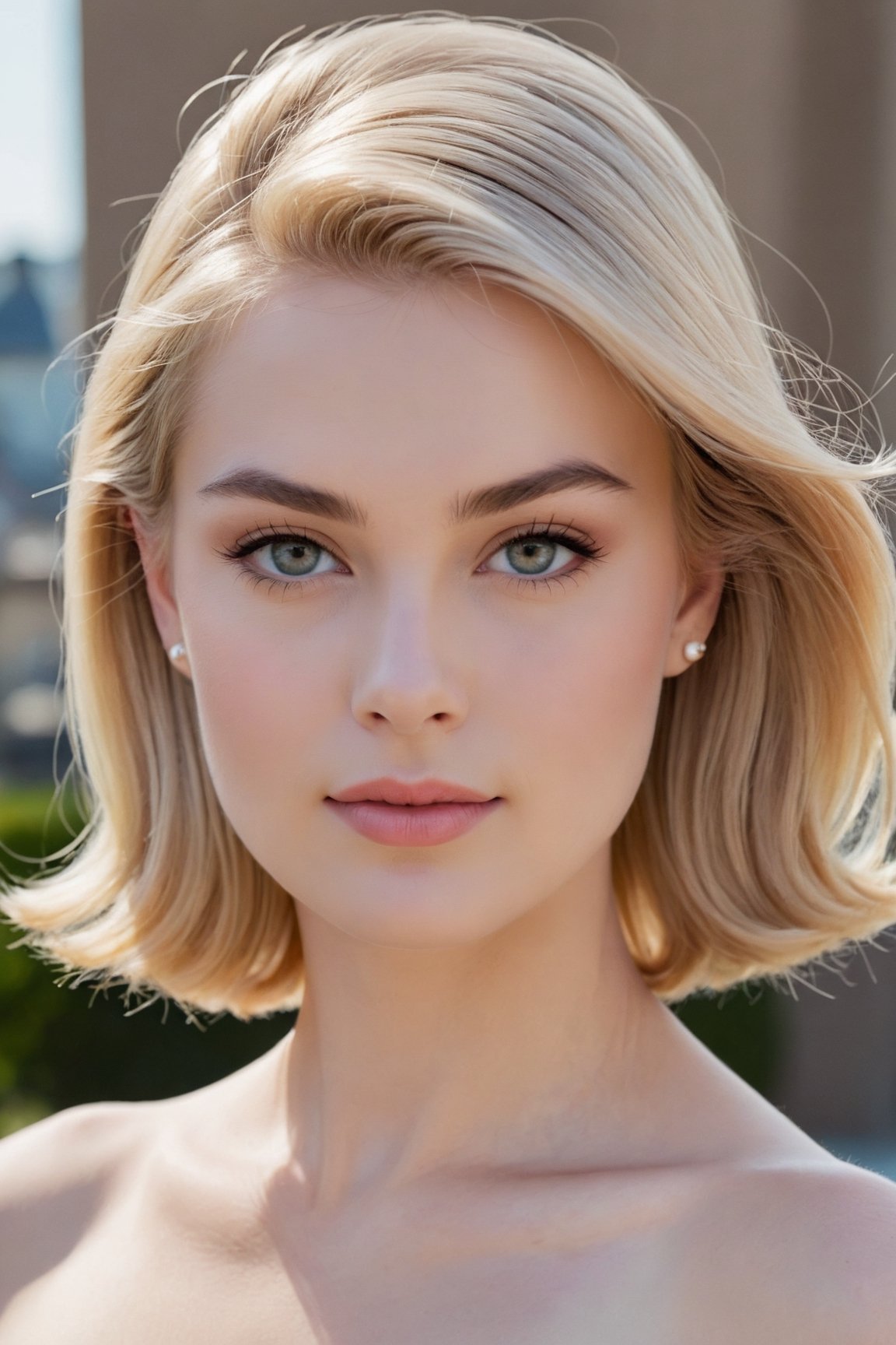 headshot,Nudity,Naked,Nude,No Clothes,Ash-blonde hair,face similar to Grace Kelly,Russian,pale skin,Bangs Hairstyle,Bold brows makeup,21 year old,Boyish_normal_breasts,headshot,Sunny Day Spring,Posing for a photo

