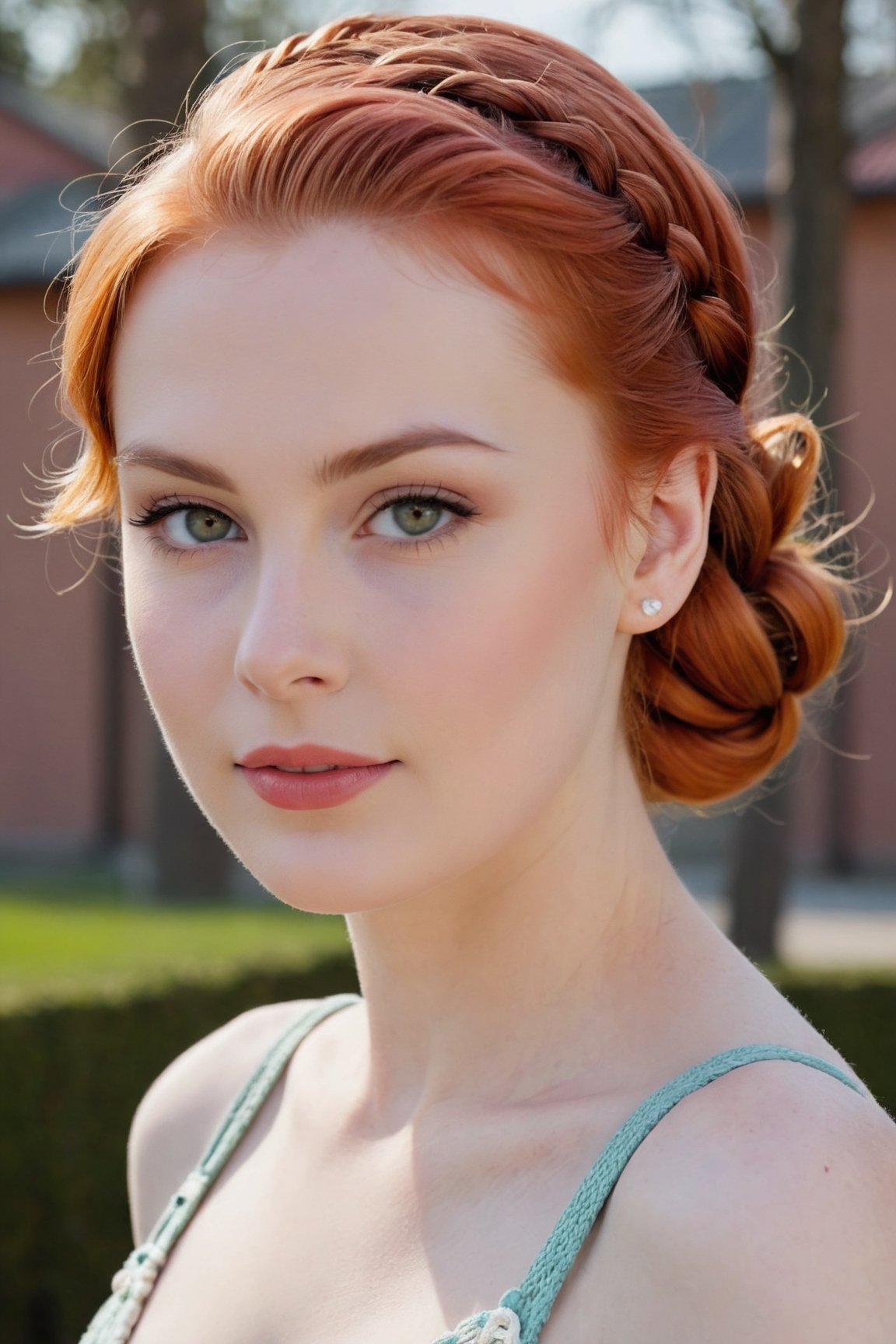 headshot,Nudity,Naked,Nude,No Clothes,Red a bright hair,face similar to Grace Kelly,Russian,pale skin,French Braid Hairstyle,Vintage makeup,21 year old,Boyish_normal_breasts,headshot,Sunny Day Spring,Posing for a photo



