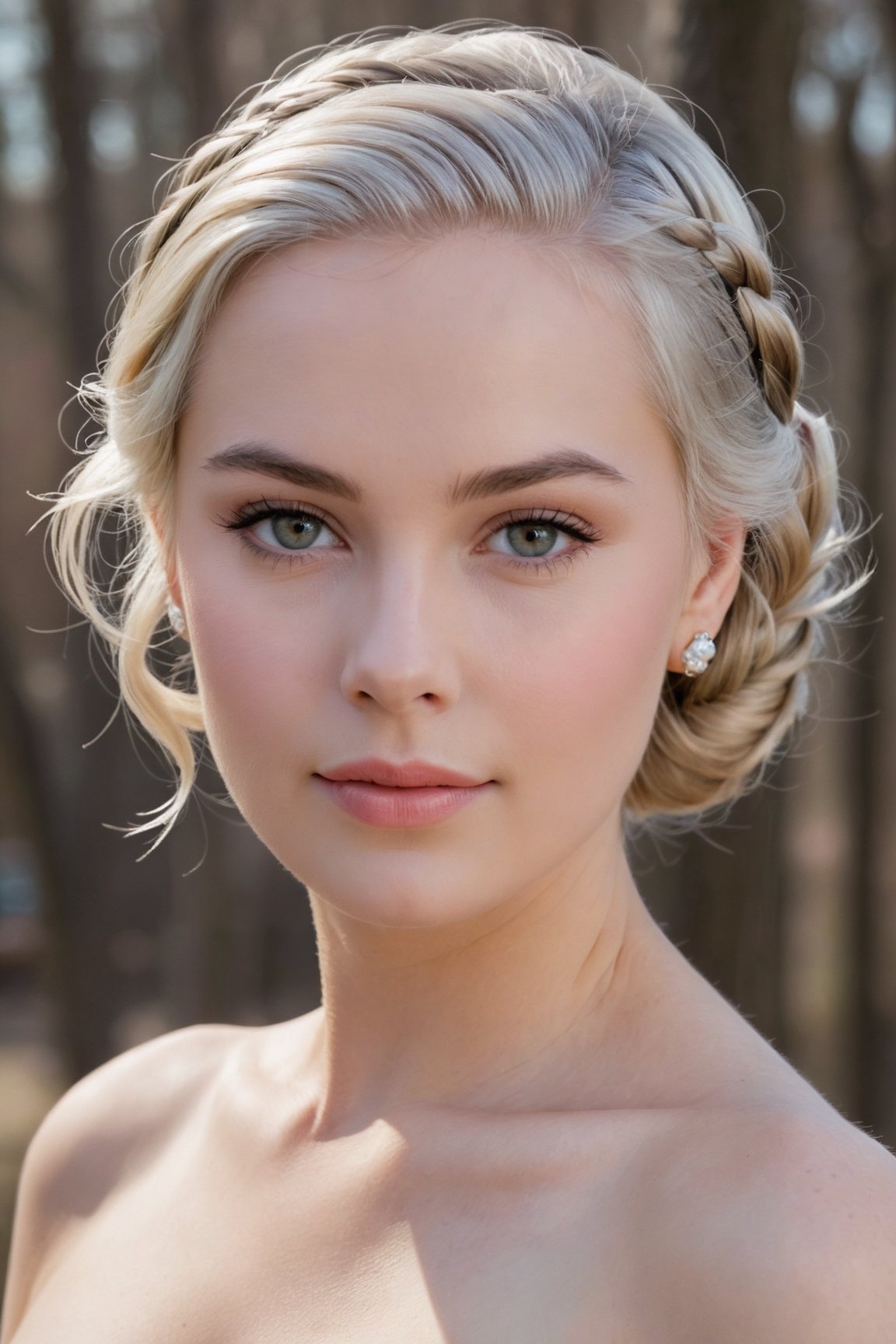 headshot,Nudity,Naked,Nude,No Clothes,Silver hair,face similar to Grace Kelly,Russian,pale skin,Milkmaid braid Hairstyle,Graphic liner makeup,21 year old,Boyish_normal_breasts,headshot,Sunny Day Spring,Posing for a photo



