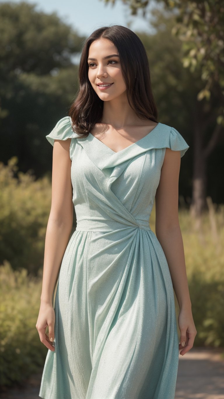 A serene, photorealistic portrayal of a young girl wearing a vibrant sailor dress, set against a softly focused background. The subject is positioned at the center of the frame, with a subtle sense of depth created by the gradual fade of colors into the distance. The lighting is a masterclass in subtlety, with iridescent hues dancing across her skin and the dress, as if infused with an otherworldly essence. High Dynamic Range (HDR) technology captures every nuance of texture and detail, from the delicate folds of the fabric to the gentle curve of her smile. The 8K UHD resolution and RAW photo format ensure that every aspect of this cinematic still is rendered in breathtaking, photorealistic clarity.