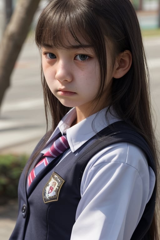 1 girl, student uniform, angry expression, close-up of upper body,