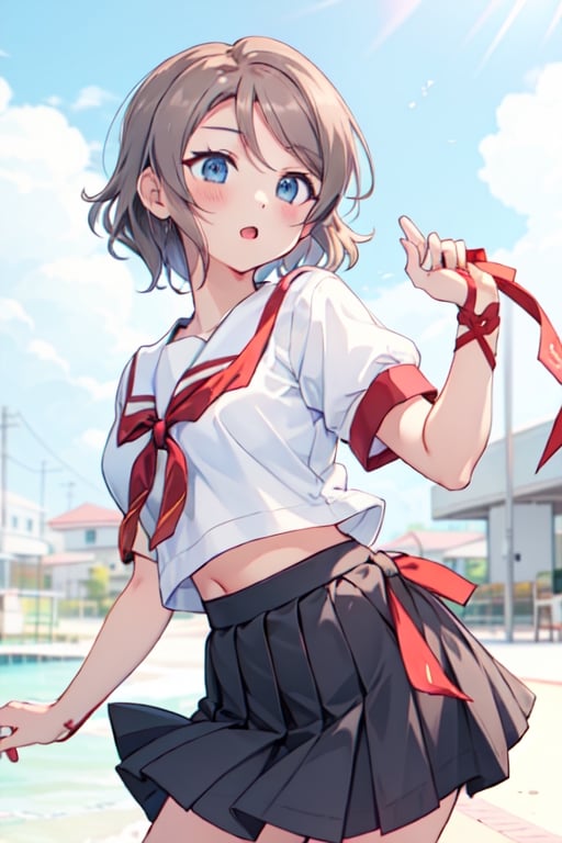 HomuraharaFemaleSummer, serafuku, black skirt, red ribbon, puffy short sleeve,watanabe_you_lovelivesunshine