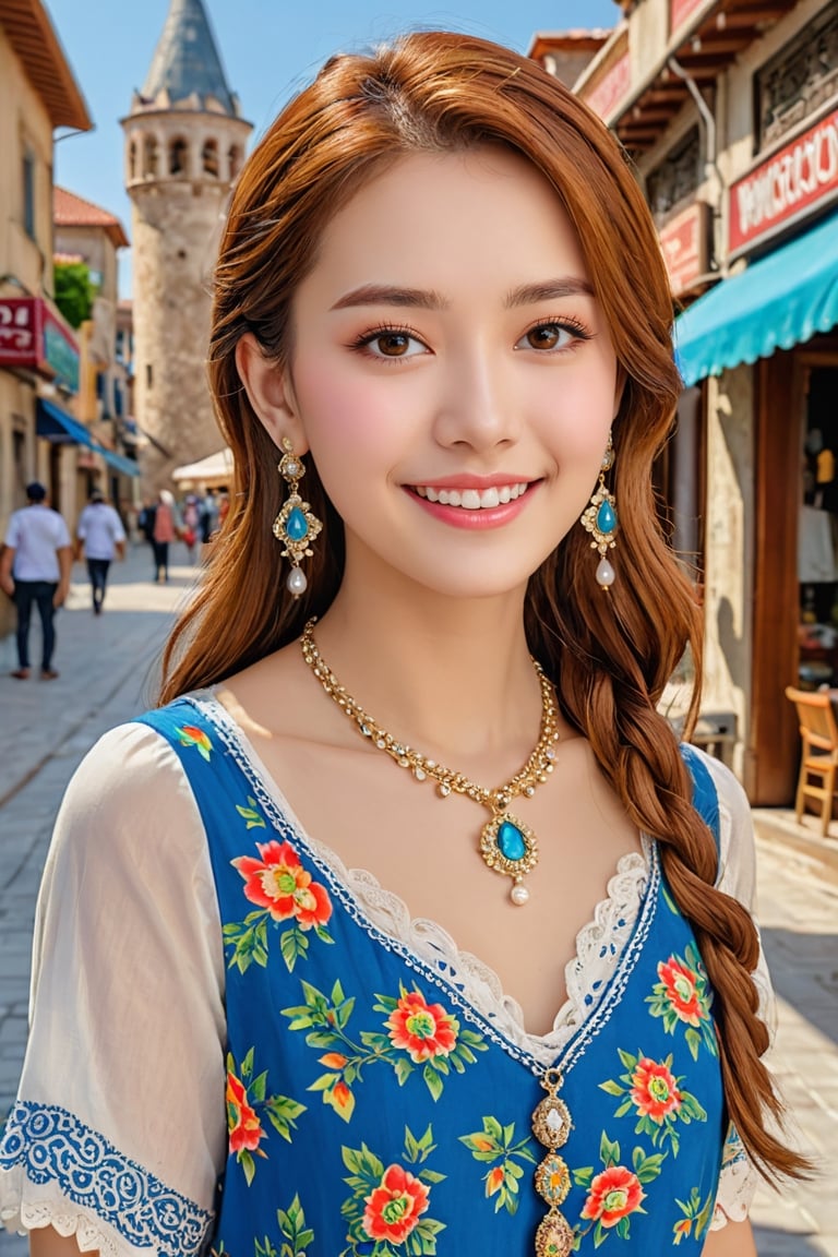 (1 22yo beauy girl), best quality, 8k, masterpiece, focus, perfect body beauty, highly detailed face and skin texture, delicate eyes, double eyelids, whitened skin,  Young beauty spirit, (bright smile), 
((The hair style and color is random, the necklace is random, the earrings are random, clothes style and color and pattern is random,  and the shoes are random, pose is random)). ((The background is randomly selected from famous tourist attractions in Turkiye)), The overall atmosphere is bright and colorful.
Ultra-clear, ultra-detailed, ultra-realistic, ((full body shot)), ,aesthetic portrait,photo r3al,photo_b00ster