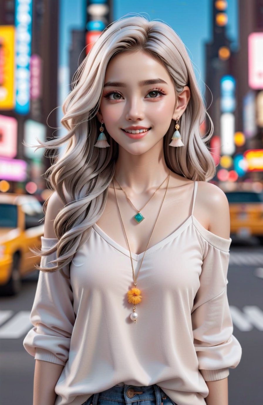 (1 22yo beauy girl), best quality, 8k, masterpiece, focus, perfect body beauty, highly detailed face and skin texture, delicate eyes, double eyelids, whitened skin,  Young beauty spirit, (bright smile), 
((The hair style and color is random, the necklace is random, the earrings are random, clothes style and color is random,  and the shoes are random, pose is random)). ((The background is to random New York's representative tourist destinations)), 
Ultra-clear, ultra-detailed, ultra-realistic, ((full body shot)), ,real_booster,photo_b00ster,aesthetic portrait,xxmix_girl