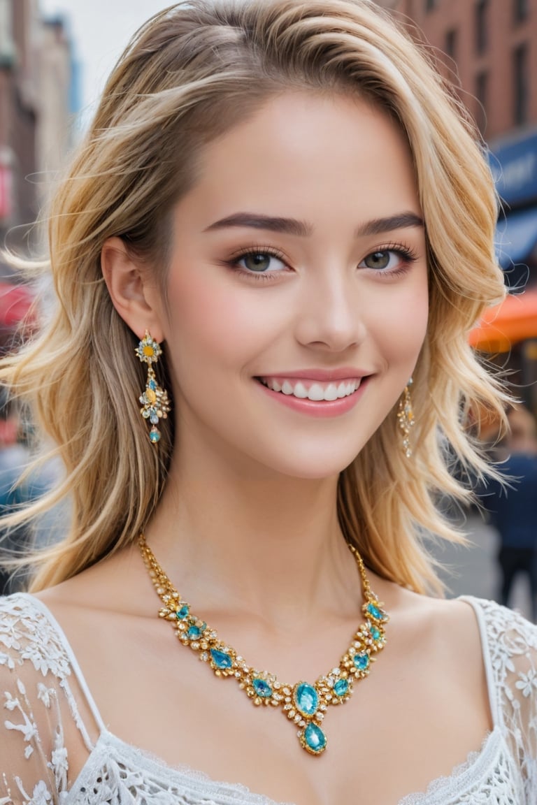 (1 22yo beauy girl), best quality, 8k, masterpiece, focus, perfect body beauty, highly detailed face and skin texture, delicate eyes, double eyelids, whitened skin,  Young beauty spirit, (bright smile), 
((The hair style and color is random, the necklace is random, the earrings are random, clothes style and color is random,  and the shoes are random, pose is random)). ((The background is to random New York's representative tourist destinations)), 
Ultra-clear, ultra-detailed, ultra-realistic, ((full body shot)), 