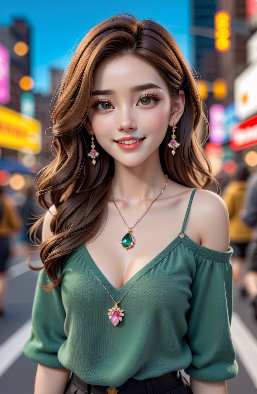 (1 22yo beauy girl), best quality, 8k, masterpiece, focus, perfect body beauty, highly detailed face and skin texture, delicate eyes, double eyelids, whitened skin,  Young beauty spirit, (bright smile), 
((The hair style and color is random, the necklace is random, the earrings are random, clothes style and color is random,  and the shoes are random, pose is random)). ((The background is to random New York's representative tourist destinations)), 
Ultra-clear, ultra-detailed, ultra-realistic, ((full body shot)), ,real_booster,photo_b00ster,aesthetic portrait,xxmix_girl