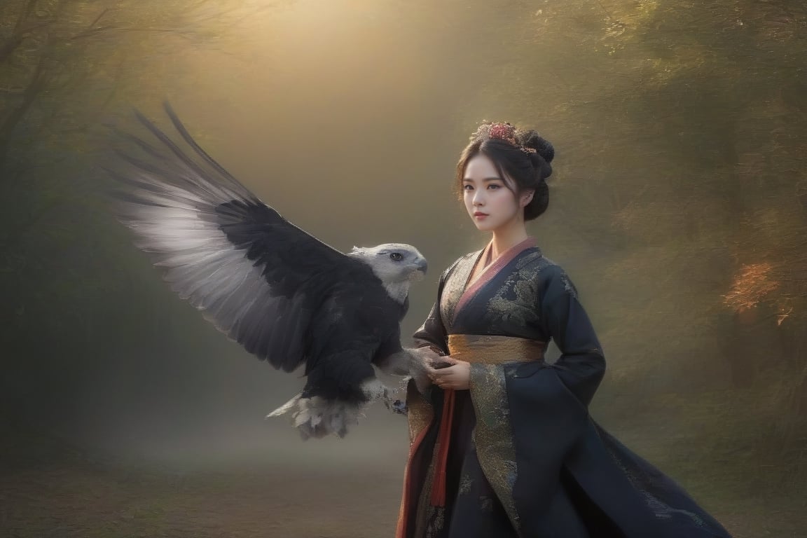 (masterpiece:1.2, highest quality), (realistic, photo_realistic:1.9), ((Photoshoot)) a harpy eagle flying, attacking a mouse (detailed background), (gradients), detailed colorful landscape, key visual, glowing skin. beautiful and forest, stunning trees and flowers, stunning sunset. Medium shot. action camera. Portrait film. standard lens Golden hour lighting. 8k, UHD, high quality, frowning, intricate detailed, highly detailed, hyper-realistic,(Circle:1.4)

Woman wearing traditional Korean dress black and gold Cheollik

random model pose, Head size in proportion to the body, Young beauty spirit, inkGirl, Hanbok, clear border, Clothing made of very thin silk, ((full body shot1.2)), FilmGirl, xxmix_girl, kwon-nara, cutegirlmix,cutegirlmix,kwon-nara, Asian Girl, Asian Woman,(Circle:1.4)