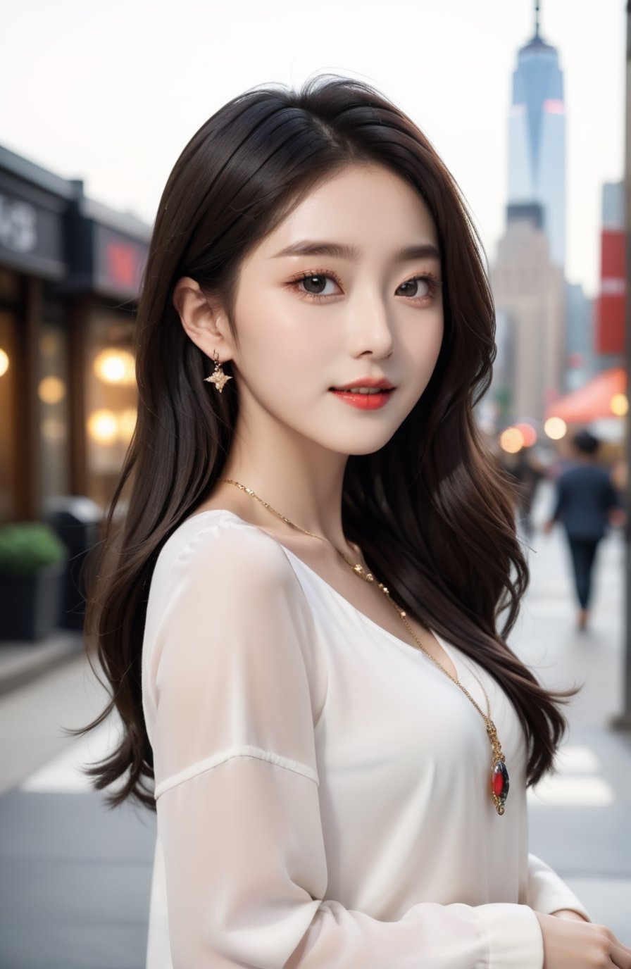 (1 22yo Korean star style), best quality, 8k, masterpiece, focus, perfect body beauty, highly detailed face and skin texture, delicate eyes, double eyelids, whitened skin,  Young beauty spirit, (bright smile), 
((The hair style and color is random, the necklace is random, the earrings are random, clothes style and color is random,  and the shoes are random, pose is random)). ((The background is to random New York's representative tourist destinations)), 
Ultra-clear, ultra-detailed, ultra-realistic, ((full body shot)), ,LinkGirl,real_booster,Perfect skin,korean girl,Pakistani Model,Wonder of Beauty