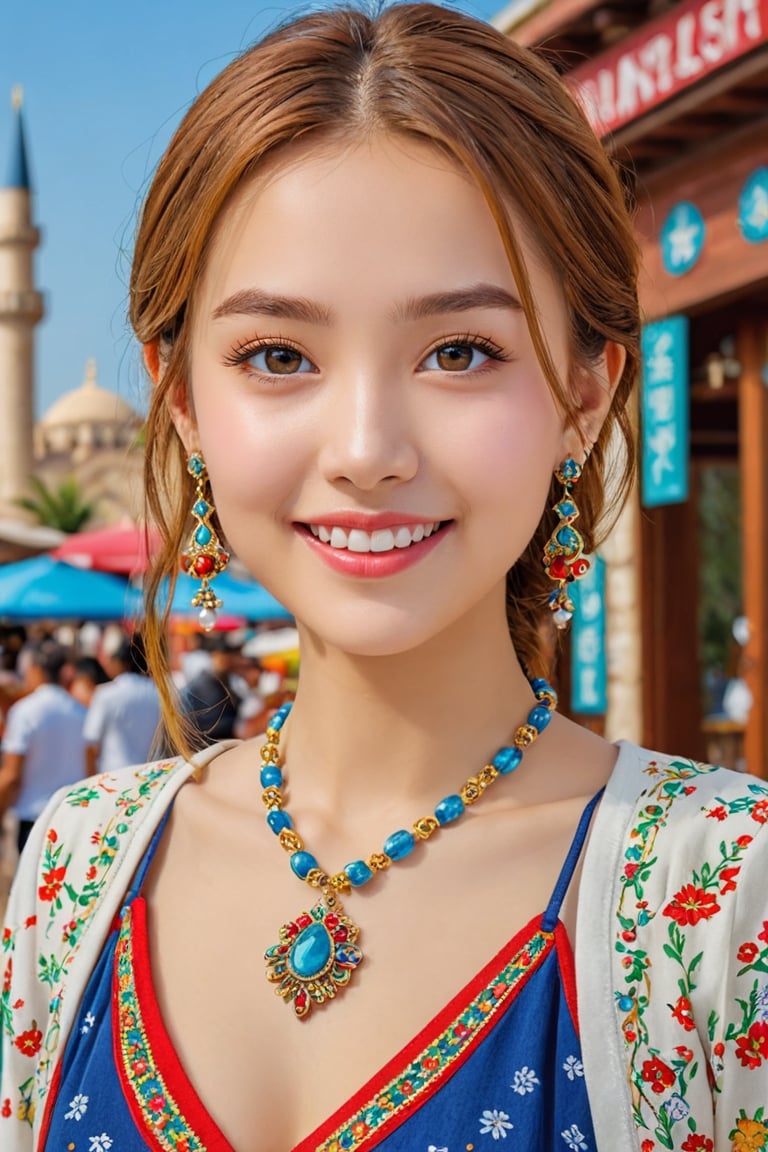 (1 22yo beauy girl), best quality, 8k, masterpiece, focus, perfect body beauty, highly detailed face and skin texture, delicate eyes, double eyelids, whitened skin,  Young beauty spirit, (bright smile), 
((The hair style and color is random, the necklace is random, the earrings are random, clothes style and color and pattern is random,  and the shoes are random, pose is random)). ((The background is randomly selected from famous tourist attractions in Turkiye)), The overall atmosphere is bright and colorful.
Ultra-clear, ultra-detailed, ultra-realistic, (((full body shot))), ,photo_b00ster