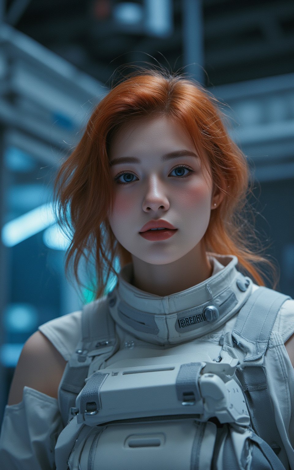 (ultra realistic,best quality),photorealistic,Extremely Realistic,in depth,cinematic light,hubggirl, BREAK photo of a ginger woman, in space, futuristic space suit, (freckles:0.8) cute face, sci-fi, dystopian, detailed eyes, blue eyes, BREAK dynamic poses, particle effects, perfect hands, perfect lighting, vibrant colors, intricate details, high detailed skin, intricate background, realistic, raw, analog, taken by Sony Alpha 7R IV, Zeiss Otus 85mm F1.4, ISO 100 Shutter Speed 1/400, Vivid picture, More Reasonable Details