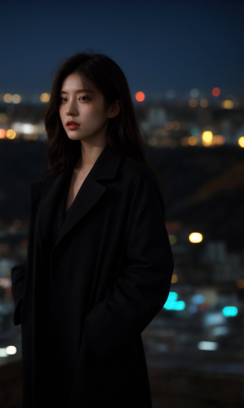 hubggirl,(Cinematic Aesthetic:1.4) Photo of a beautiful korean fashion model bokeh city night,,