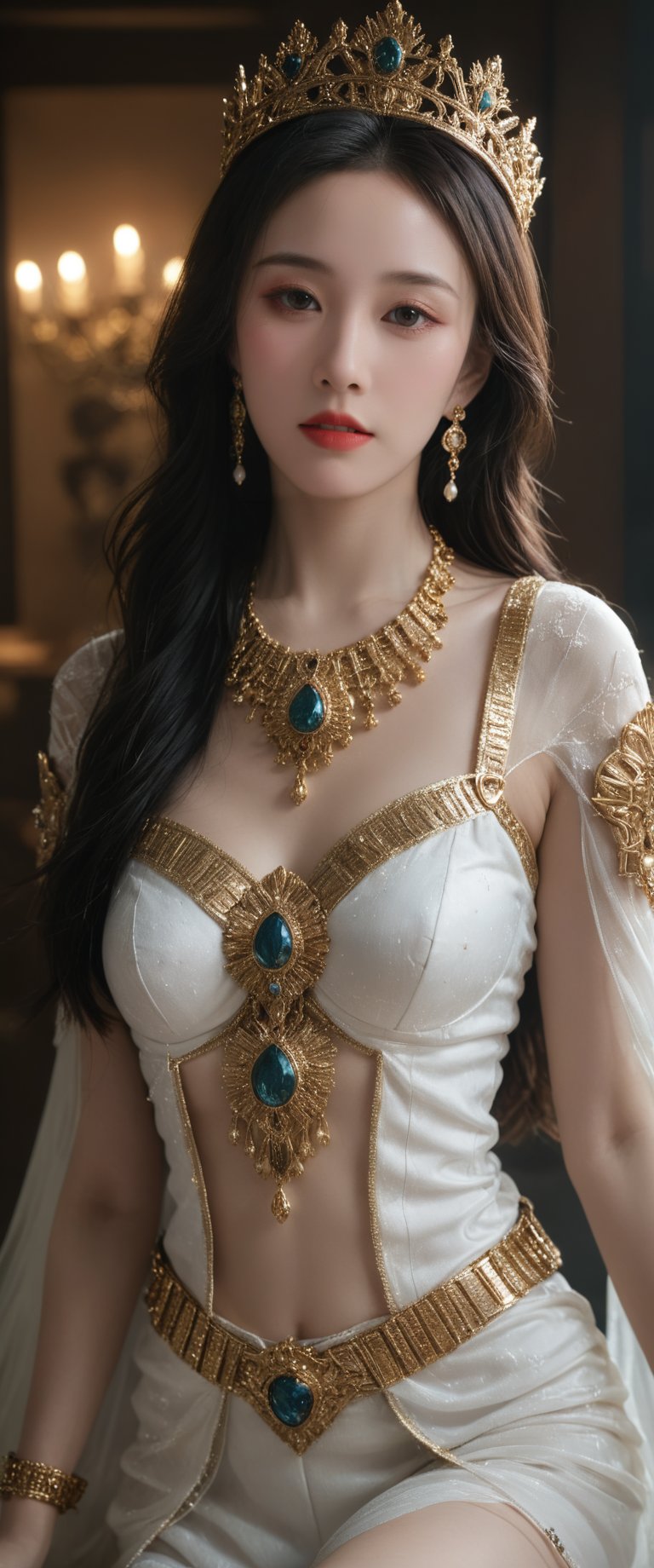 breathtaking ethereal RAW photo of female ((Sumerian Goddess with full regalia, including a majestic crown, an elaborate necklace, a sturdy breastplate, a luxurious robe, bracelets on her wrists and ankles, intricate earrings, and the garment of ladyship.
 )), dark and moody style, perfect face, outstretched perfect hands . masterpiece, professional, award-winning, intricate details, ultra high detailed, 64k, dramatic light, volumetric light, dynamic lighting, Epic, splash art .. ), by james jean $, roby dwi antono $, ross tran $. francis bacon $, michal mraz $, adrian ghenie $, petra cortright $, gerhard richter $, takato yamamoto $, ashley wood, tense atmospheric, , , , sooyaaa,IMGFIX,Comic Book-Style,Movie Aesthetic,action shot,photo r3al,bad quality image,oil painting, cinematic moviemaker style,Japan Vibes,H effect,koh_yunjung ,koh_yunjung,kwon-nara,sooyaaa,colorful,bones,skulls,armor,han-hyoju-xl
,DonMn1ghtm4reXL,hubg_mecha_girl,hubggirl