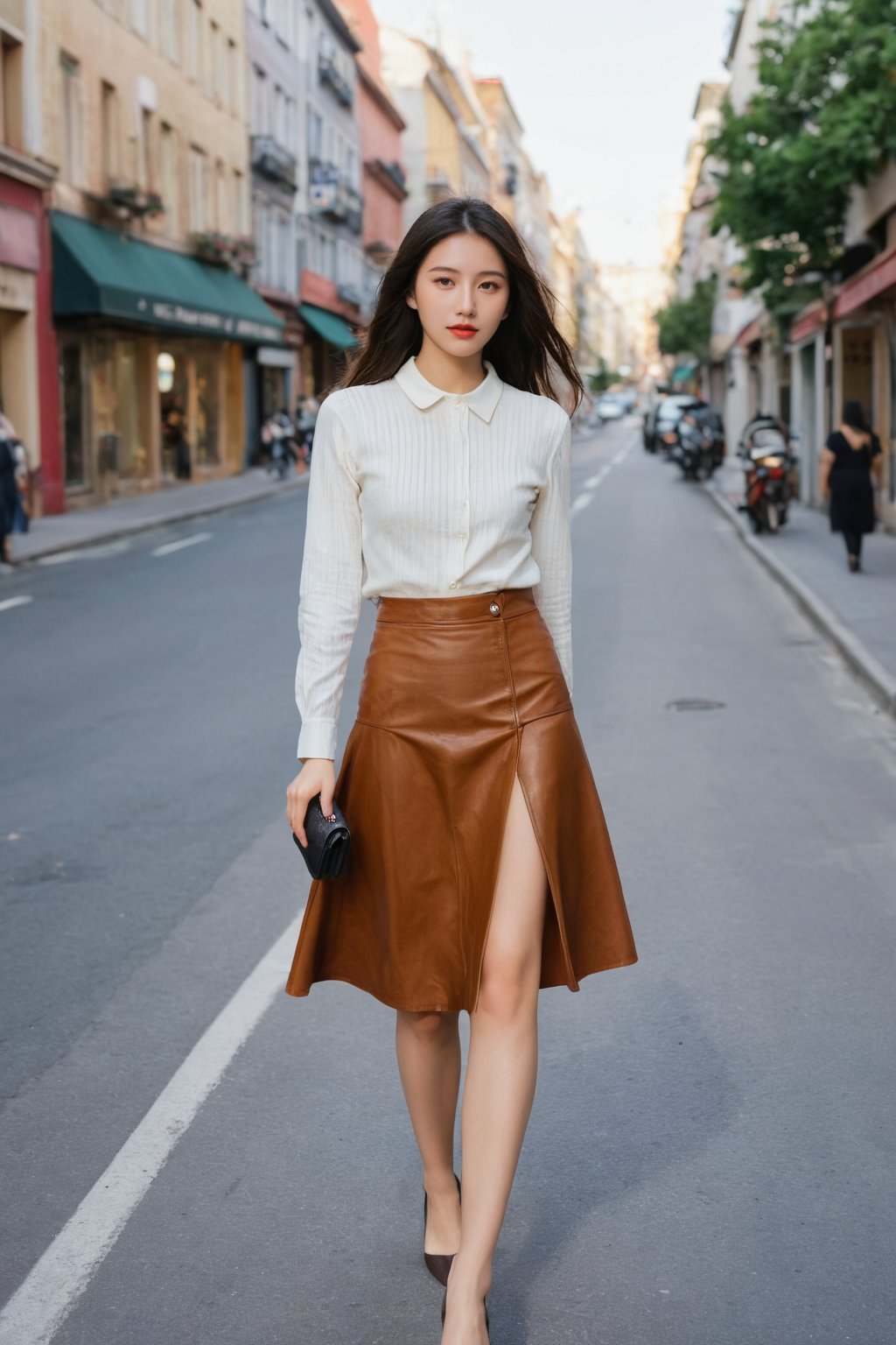 Surreal Portrait Photography of hubggirl, full body shot,
ultra realistic,best quality ,photorealistic,Extremely Realistic, in depth, cinematic light,

BREAK 
A 21-year-old woman walks confidently outside on a sun-kissed day. The camera captures her from the side and rear views, showcasing the skirt's texture and the way it hugs her curves. Earthy tones dominate the frame, with warm lighting casting a flattering glow. Her figure is accentuated by the cinematic composition, with the leather skirt taking center stage.

BREAK 
perfect hands, perfect lighting, vibrant colors, intricate details, high detailed skin, intricate background, 
realistic, raw, analog, taken by Canon EOS,SIGMA Art Lens 35mm F1.4,ISO 200 Shutter Speed 2000,Vivid picture,hubggirl