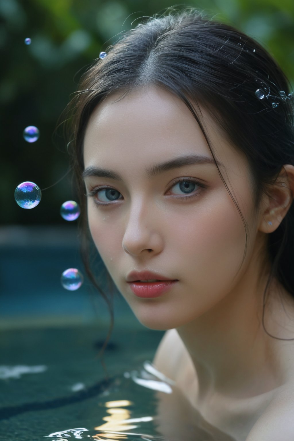 photorealistic,Extremely Realistic,in depth,cinematic light,hubggirl,

BREAK 
hyper realistic, enigma dark Witch with iridescent bubbles, water drops, and shimmering magical eyes emerging from a hidden forest pool, particle effects, 

BREAK 
perfect hands, perfect lighting, vibrant colors, intricate details, high detailed skin, intricate background, 
realistic, raw, analog, taken by Canon EOS,SIGMA Art Lens 35mm F1.4,ISO 200 Shutter Speed 2000,Vivid picture,More Reasonable Details