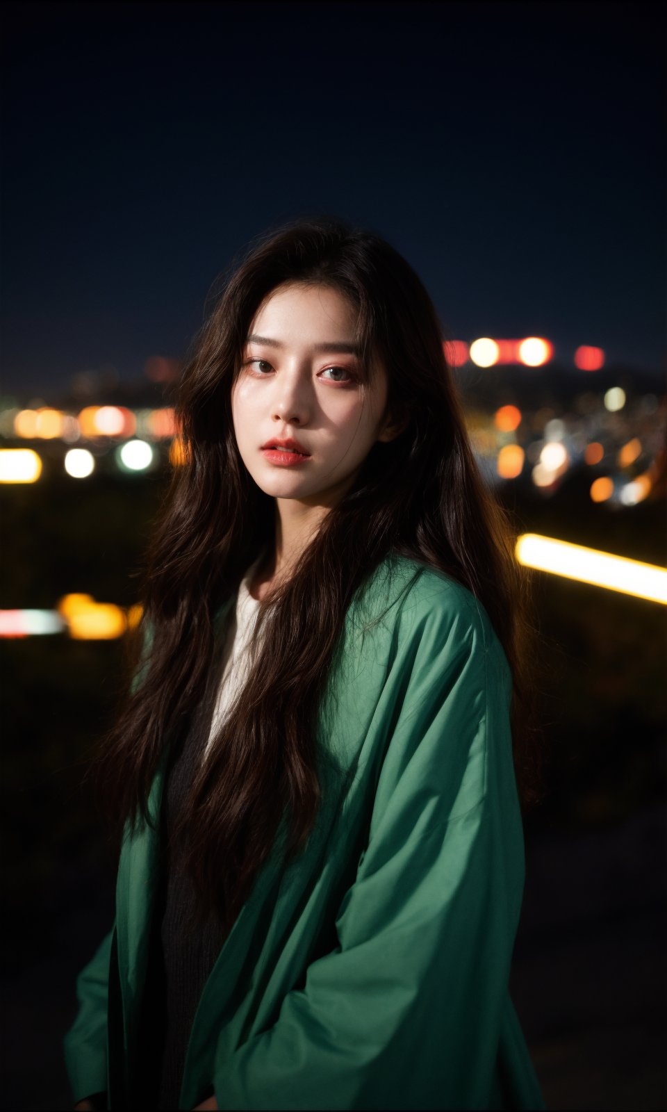 hubggirl,(Cinematic Aesthetic:1.4) Photo of a beautiful korean fashion model bokeh city night,,