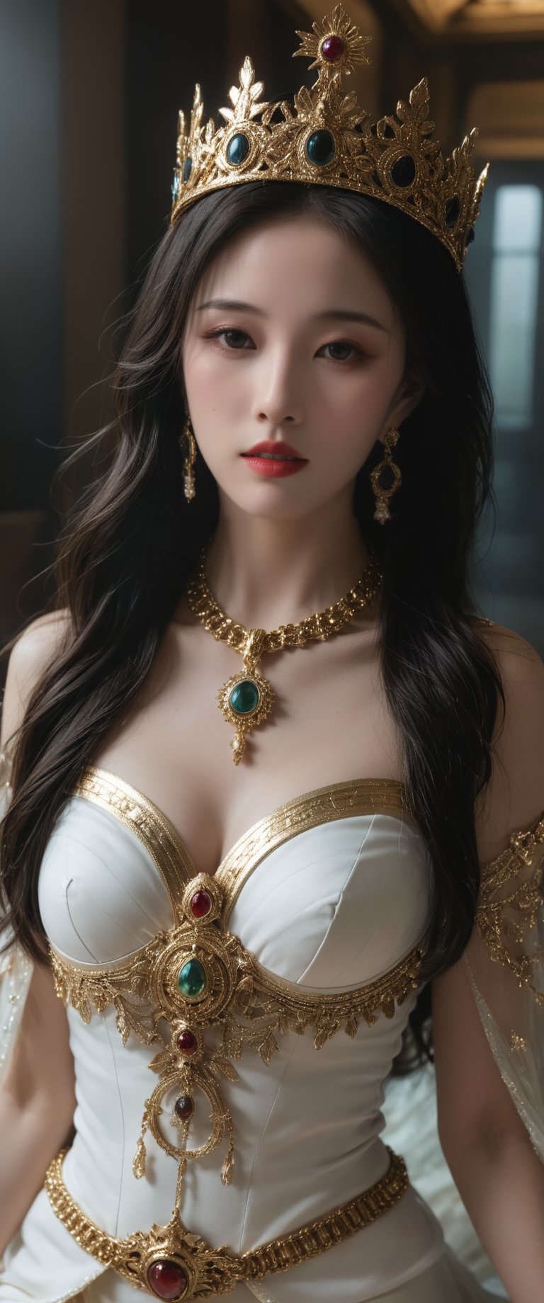 breathtaking ethereal RAW photo of female ((Sumerian Goddess with full regalia, including a majestic crown, an elaborate necklace, a sturdy breastplate, a luxurious robe, bracelets on her wrists and ankles, intricate earrings, and the garment of ladyship.
 )), dark and moody style, perfect face, outstretched perfect hands . masterpiece, professional, award-winning, intricate details, ultra high detailed, 64k, dramatic light, volumetric light, dynamic lighting, Epic, splash art .. ), by james jean $, roby dwi antono $, ross tran $. francis bacon $, michal mraz $, adrian ghenie $, petra cortright $, gerhard richter $, takato yamamoto $, ashley wood, tense atmospheric, , , , sooyaaa,IMGFIX,Comic Book-Style,Movie Aesthetic,action shot,photo r3al,bad quality image,oil painting, cinematic moviemaker style,Japan Vibes,H effect,koh_yunjung ,koh_yunjung,kwon-nara,sooyaaa,colorful,bones,skulls,armor,han-hyoju-xl
,DonMn1ghtm4reXL,hubg_mecha_girl,hubggirl