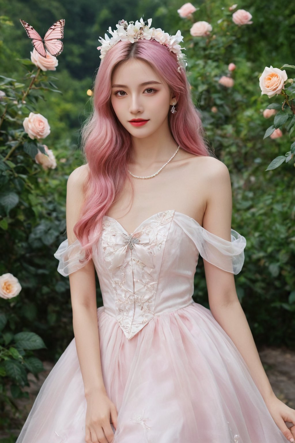 (ultra realistic,best quality),photorealistic,Extremely Realistic,in depth,cinematic light,hubggirl, 

BREAK 
princess, pink hair, pink eyes, pink dress, long hair, flowing hair, gentle smile, graceful, elegant, beautiful, delicate features, rose-themed, floral accents, magical aura, fantasy setting, soft lighting, magical glow, whimsical, dreamlike, enchanting atmosphere, storybook-like, fairytale-inspired, surrounded by nature, magical creatures, enchanting forest, glowing flowers, butterfly accessories, delicate butterfly wings, gentle breeze, flowing dress, peaceful, serene, magical powers, glowing eyes, magical symbols, enchanted rose, fairy tale castle, magical landscape, fantasy art, masterwork, 

BREAK 
perfect hands, perfect lighting, vibrant colors, intricate details, high detailed skin, intricate background, 
realistic, raw, analog, taken by Canon EOS,SIGMA Art Lens 35mm F1.4,ISO 200 Shutter Speed 2000,Vivid picture,More Reasonable Details