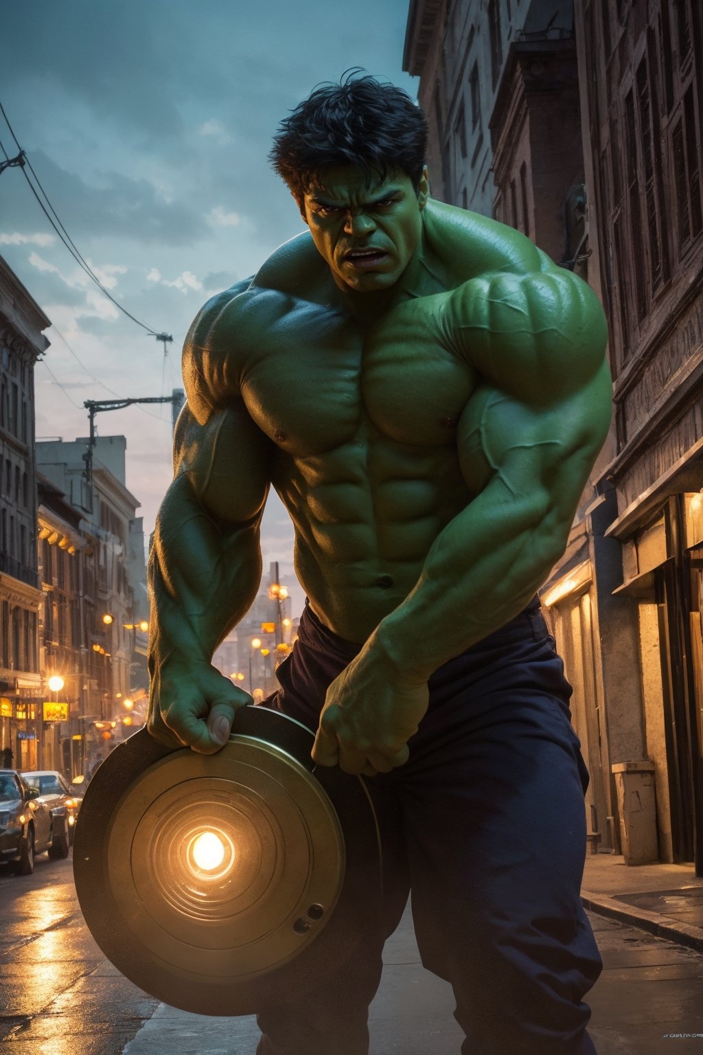 (best quality, 4k, 8k, highres, masterpiece:1.2), ultra-detailed, (realistic, photorealistic, photo-realistic:1.37), (A breathtaking 8K photorealistic concept art masterpiece, (hulk adorned in a stunning white and gold armor-style suit, unmasked, with a white cape billowing gracefully:1.3), Set against the backdrop of a highly detailed night cityscape, captured with perfect composition and sharp focus, (A cinematic vision of artistry:1.3), Bathed in soft, natural volumetric lighting, the chiaroscuro effect enhancing the intricate details of the suit, (A true award-winning photograph:1.3), Created in the style reminiscent of the great masters Raphael, Caravaggio, and modern visionaries like Greg Rutkowski, Beeple, Beksinski, and Giger, (A piece trending on ArtStation for its artistic brilliance:1.3), This oil on canvas marvel is a testament to artistic excellence, showcasing hulk as you've never seen him before, (An artistic achievement beyond compare:1.3), full_body, full_body