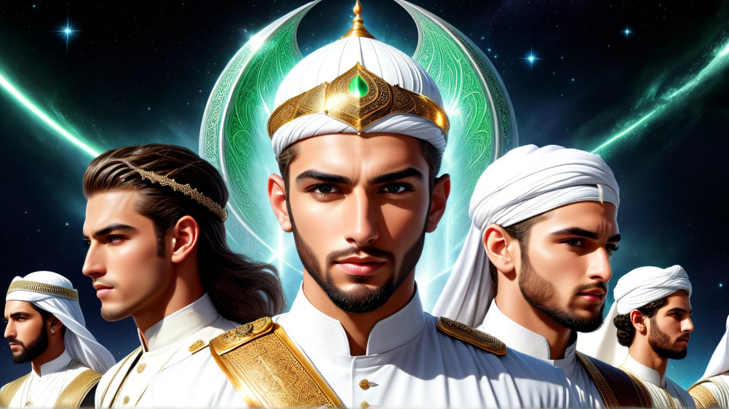 a detailed epic poster,   several handsome white muslim young men mindset, DonMASKTexXL , 