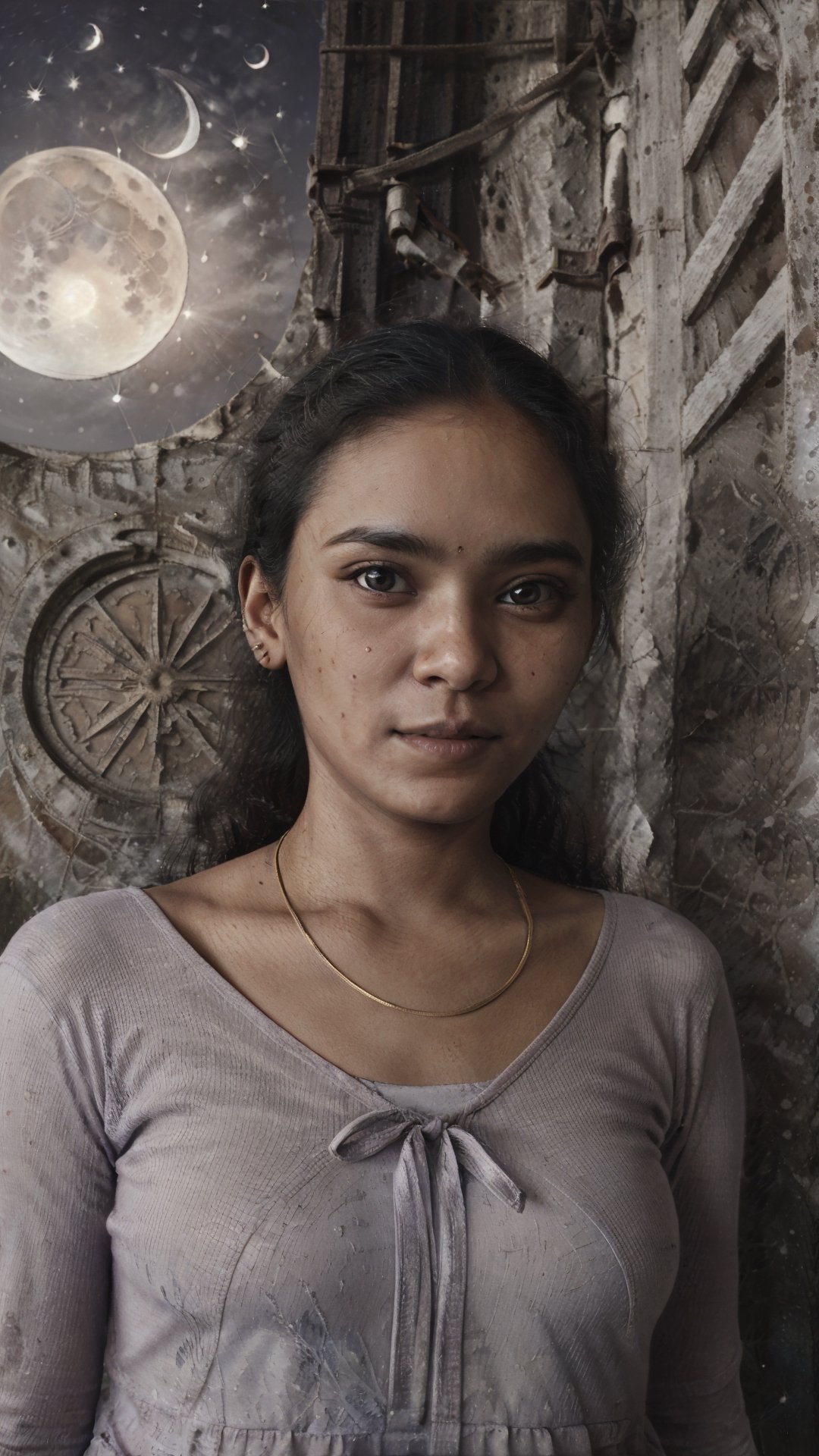 (A girl standing in a desert area:1.2) details in face, perfect eyes, in the night dark night, clear sky, milkyway galaxy, Stary night photography, astrophotography, masterpiece, best quality, ultra-detailed, solo, (night), (stars, moon:1.3), smoke,clear sky, analog style (look at viewer:1.2) (skin texture)  (cool hue and warm tone),1mallugirl,1 girl,Mallugirl,perfect,photorealistic,photo of perfecteyes eyes,perfecteyes eyes,1girl,Masterpiece