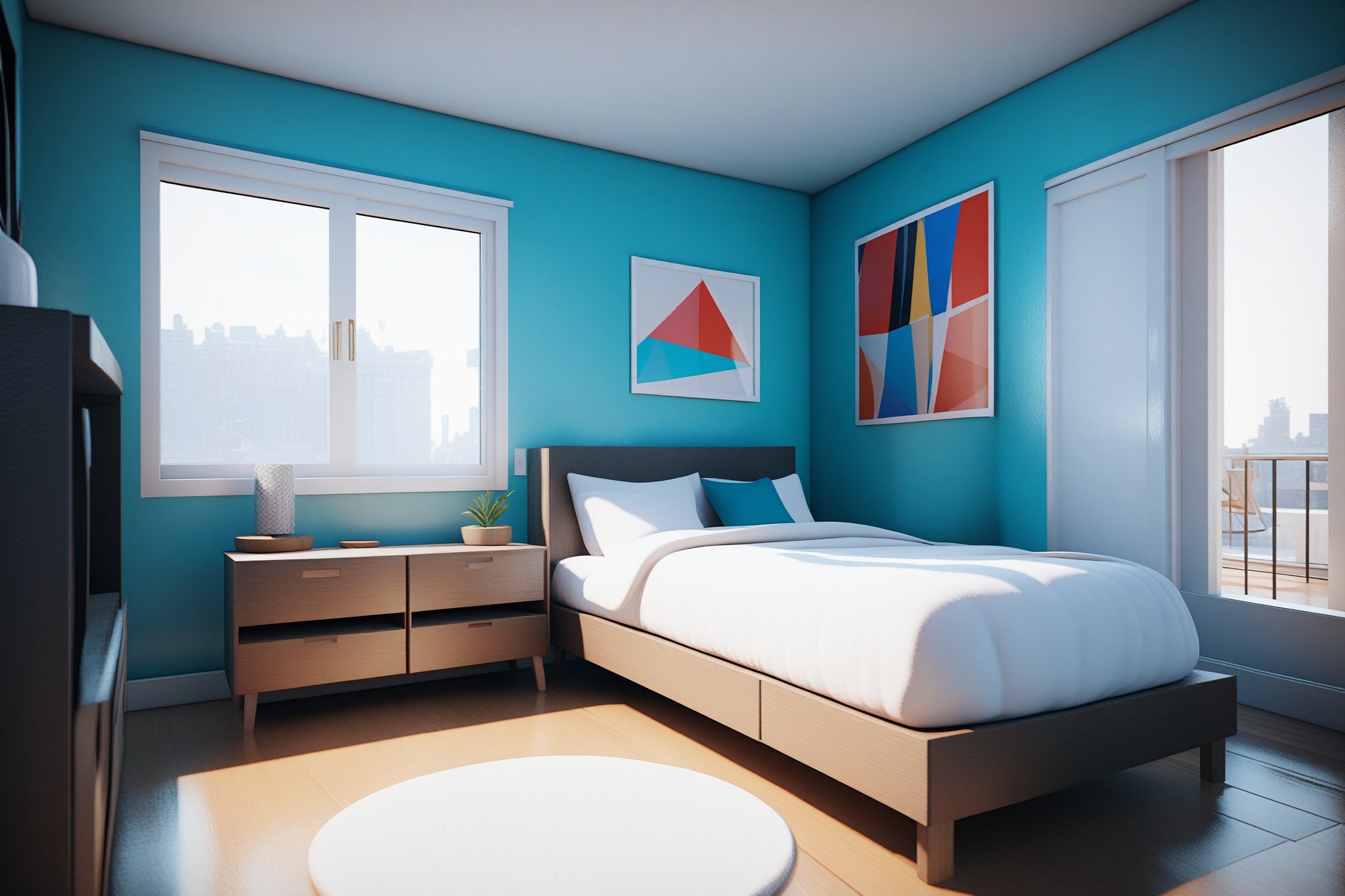 bedroom, indoor, [3D:7], [pop art:2], masterpiece, best quality, highres, recent, very aesthetic, General