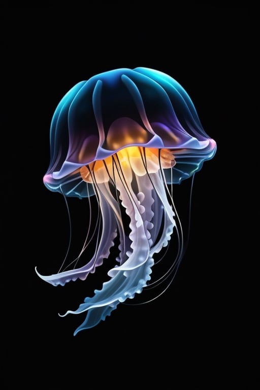 logo jelly fish in polygone, black background, high resolution, 4k, Magic aura around jelly fish, 