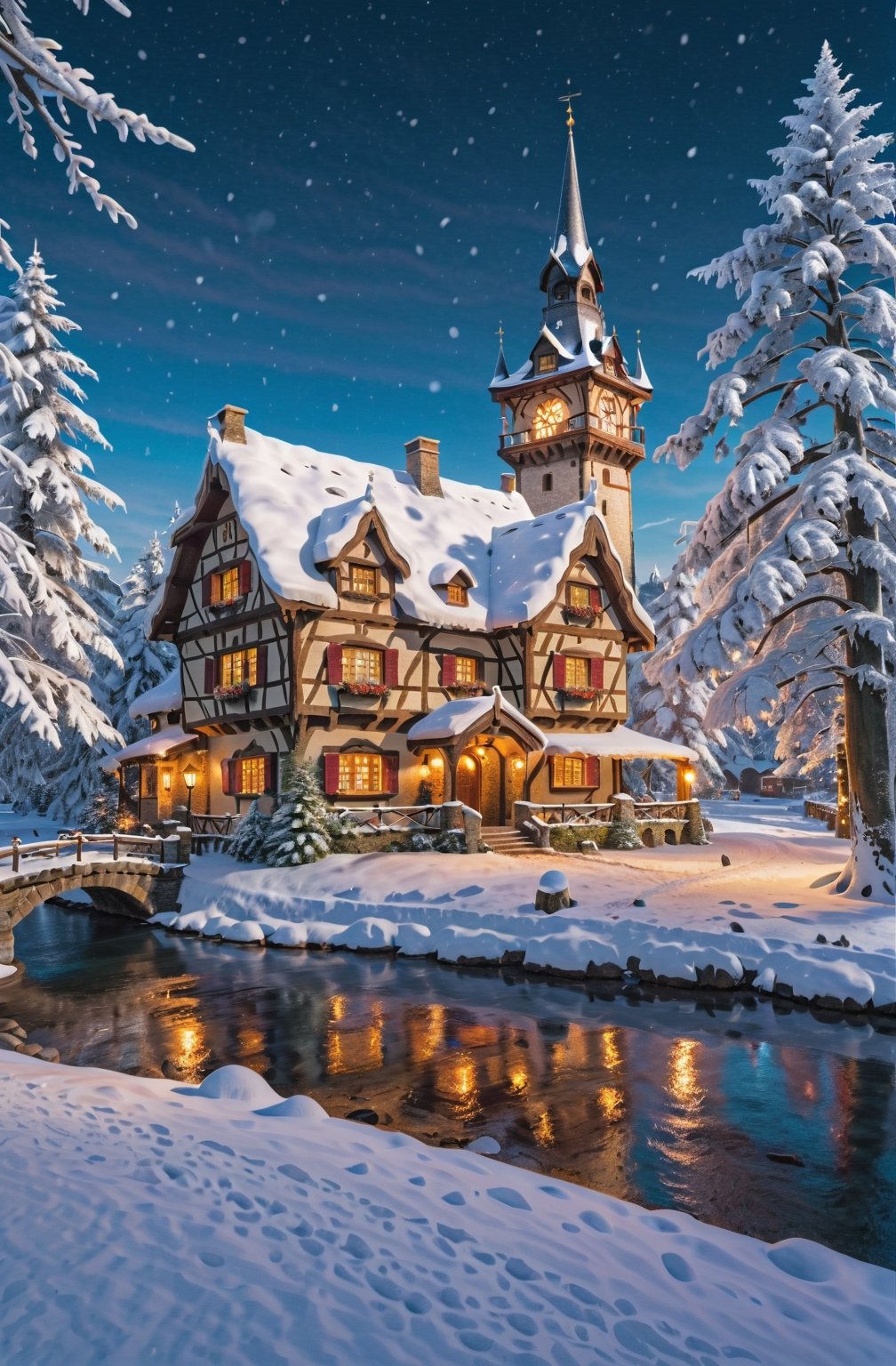 A breathtaking winter scenery, with a magnificent snow-covered landscape. It features towering snow-covered trees, adding a touch of magic to the scene. There is also a charming snowman standing proudly in the foreground, creating a whimsical atmosphere. The backdrop includes a majestic architecture, which complements the serene beauty of the snow-covered surroundings. To ensure the highest quality and realism in the generated image, please include the following tags: (best quality, 4k, 8k, highres, masterpiece:1.2), ultra-detailed, (realistic, photorealistic, HDR, UHD, studio lighting, ultra-fine painting, sharp focus, physically-based rendering, extreme detail description, professional, vivid colors,
