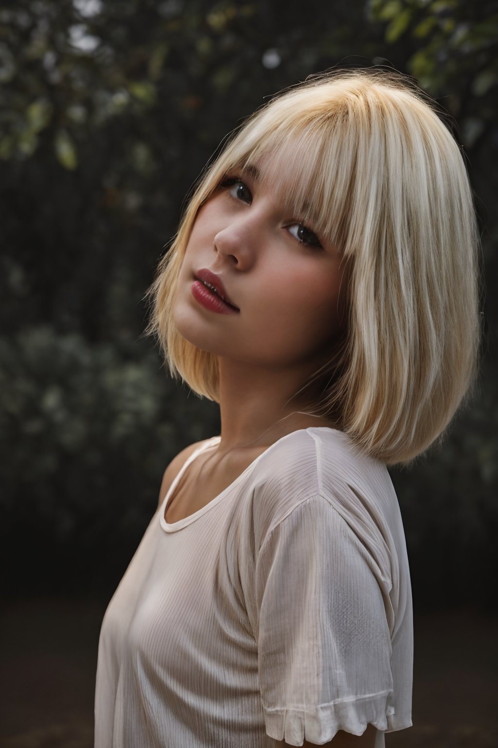 super cute blond woman in a dark theme,babebiiie, raining,photorealistic