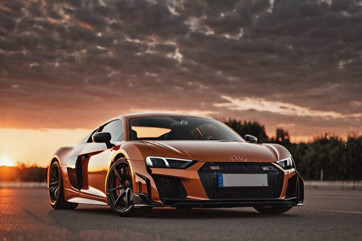 photo of an Audi R8, sunset, shot on Sony mirrorless camera, DSLR, 35mm lens f/2.8, ultra detailed, 8k