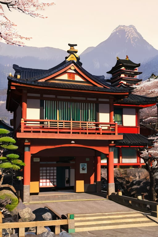 ff14bg, japanese house, kyoto style building, bridge, water, water_fall