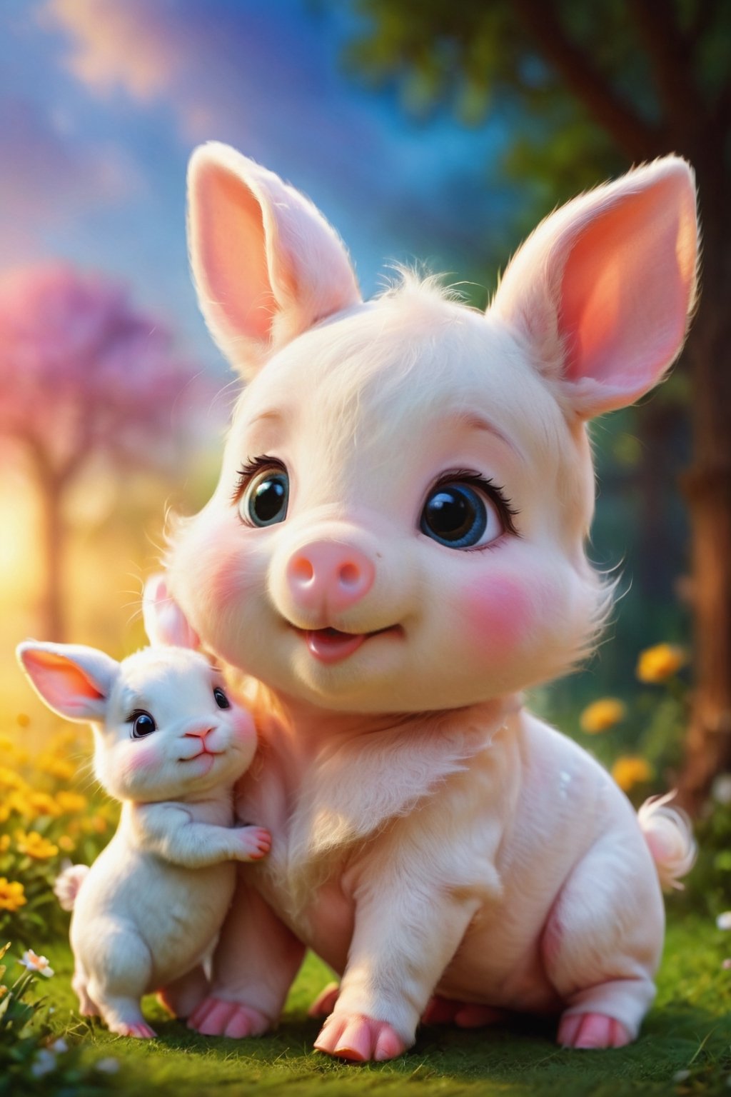 Cute piggy and bunny and calf hd  cartoon looks