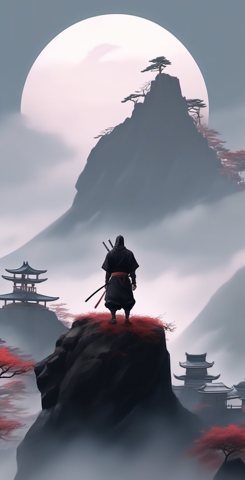 A Japanese ninja on a mountain, aesthetic, fhd, 4k ultra