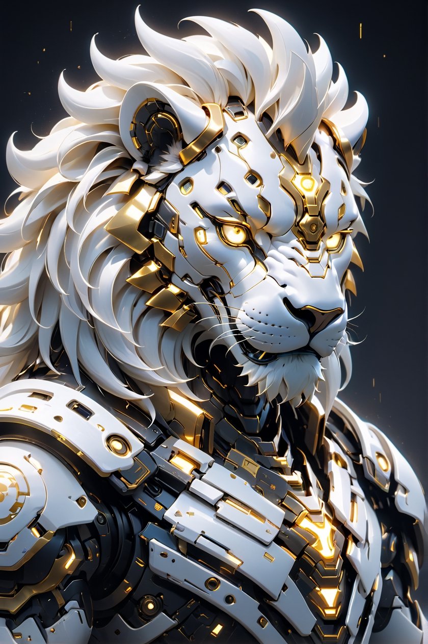 (masterpiece, best quality:1.5), EpicLogo, white glowing armor, robot, gold irradiated armor, luminous stoic face, look on viewer, lion style, central view, hyper real, hues, Movie Still, cyberpunk, full body, cinematic scene, intricate mech details , ground level shot, 8K resolution, Cinema 4D, Behance HD, polished metal, shiny, data, toystore background