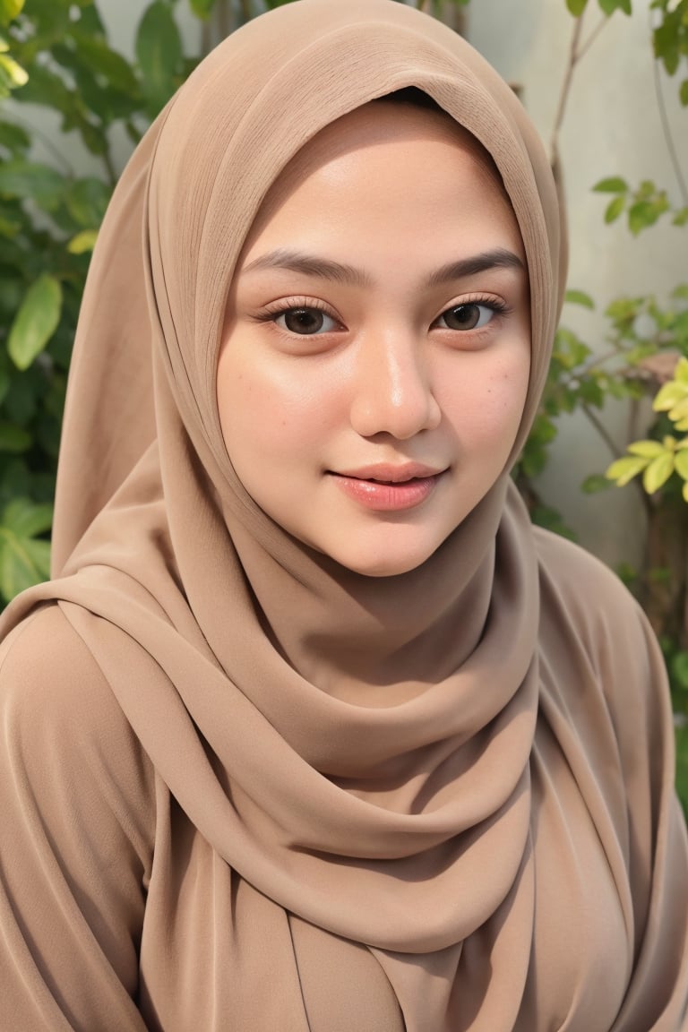 masterpiece, best quality, highres, hijab, (((full body, oval body shape))), beautiful round face, warm smile, Soft brown eyes, curly eyelashes, expression full of warmth and kindness, 32k, 8k, high_resolution,graveline,perfect light, ,indonesia