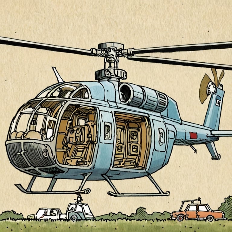 cross-section Illustration of a helicopter  by David Macaulay 