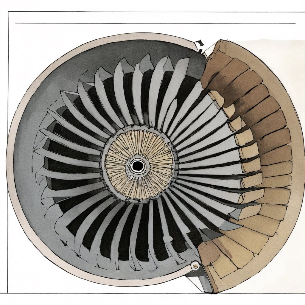 Illustration of a cross section of a jet engine turbine  by David Macaulay 